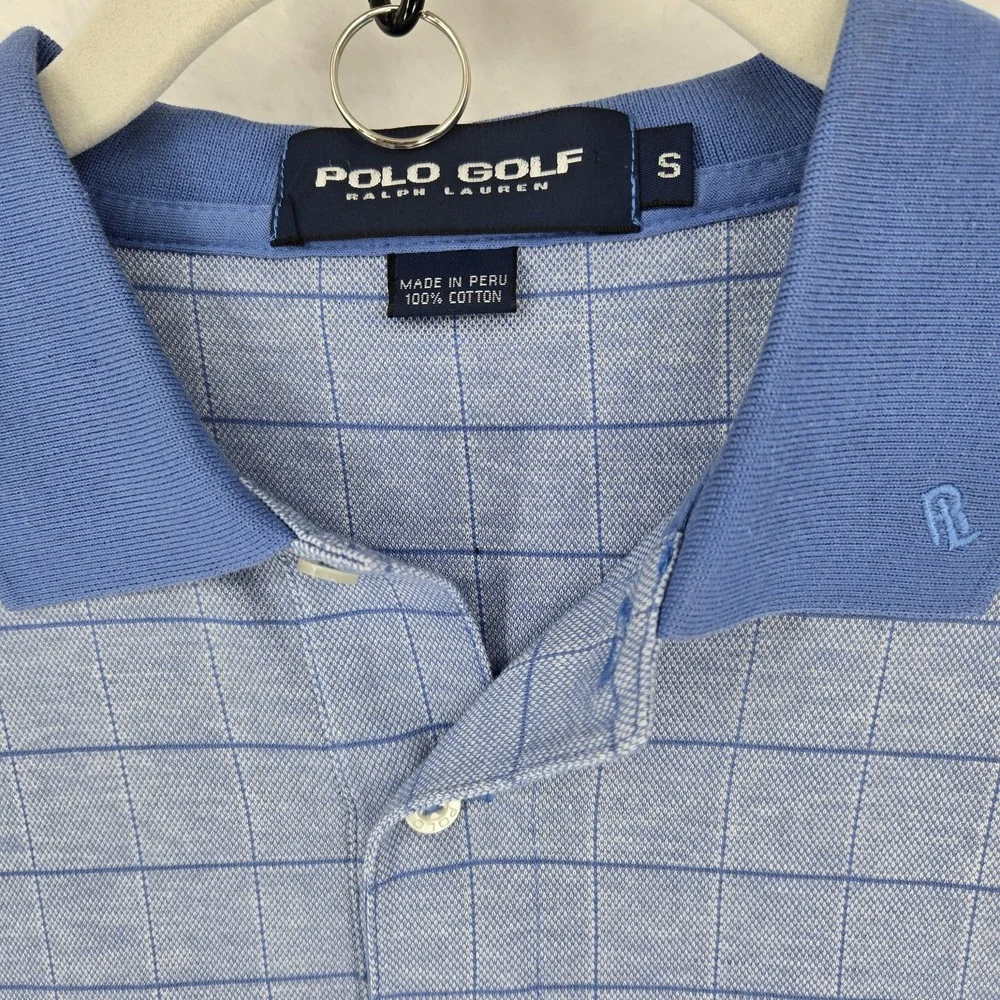 Ralph Lauren Polo Golf Polo Shirt Mens Small Blue Windowpane Short Sleeve Logo‎